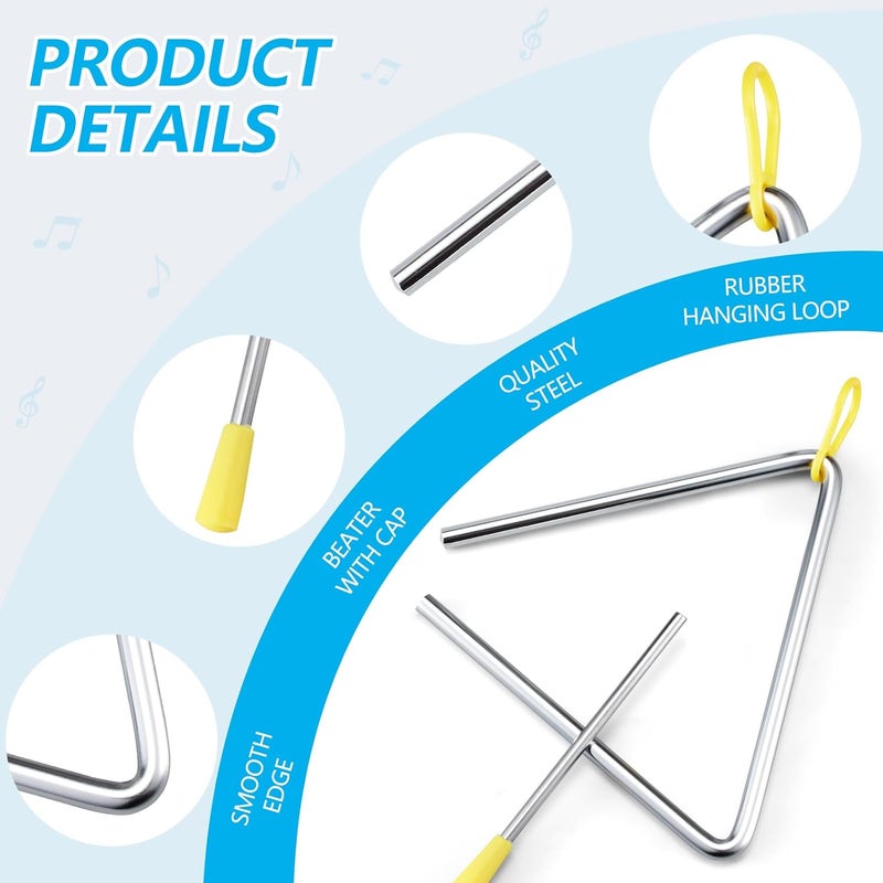 TIPTAP Hand Percussion Triangle, 6IN Musical Steel Triangle with Striker, Percussion Instrument with Exquisite Sound, Instrument for Orff Music Education - Image 5